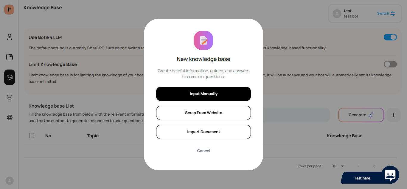 Knowledge Base | Botika Documentation